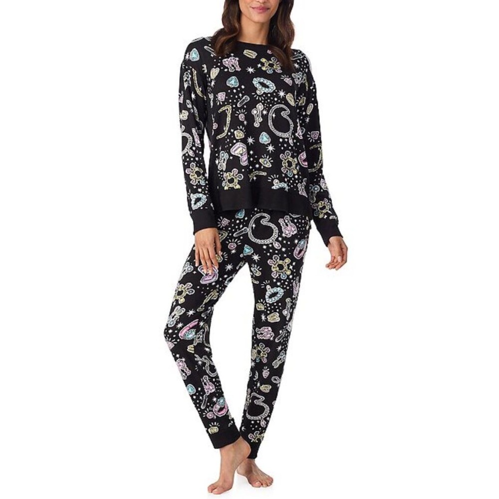Cuddl Duds Sweater Knit Pajama Set NEW Long Sleeve Pants XXL Black Diamond Jewel